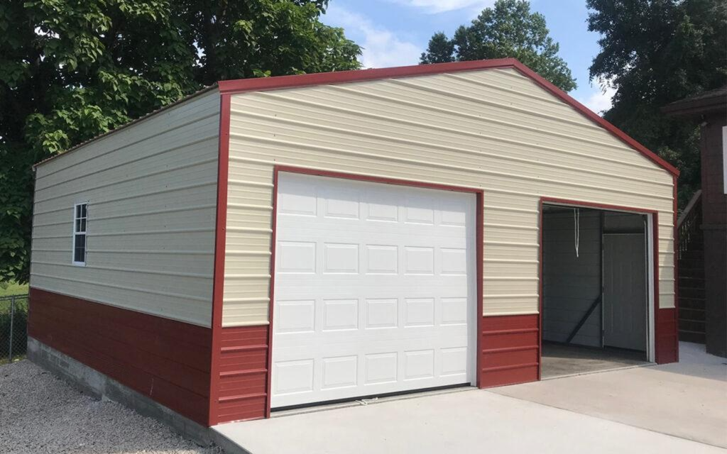 Steel garage on rural property in Western New York