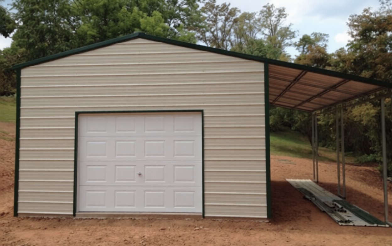 Steel garage professionally installed in Western NY