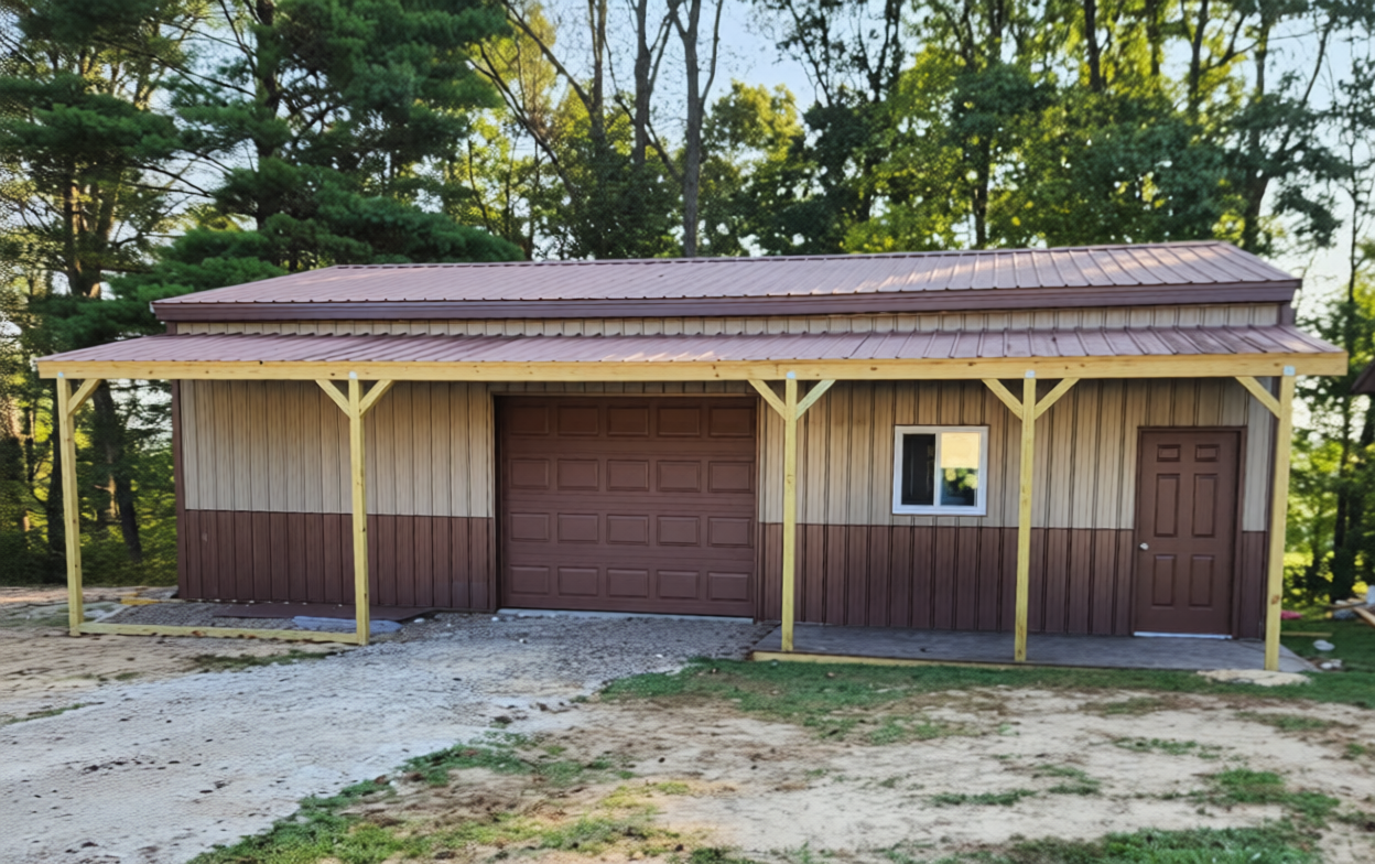 Steel garage installed in Rochester area Western New York by Greg Builds